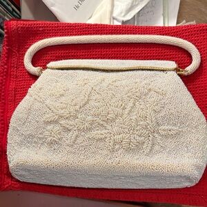 Vintage Beaded Cream Evening Bag Made in Hong Kong 1960’s